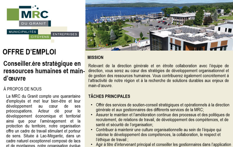 OFFRE D'EMPLOI - Conseiller.ère stratégique en ressources humaines et main-d'oeuvre