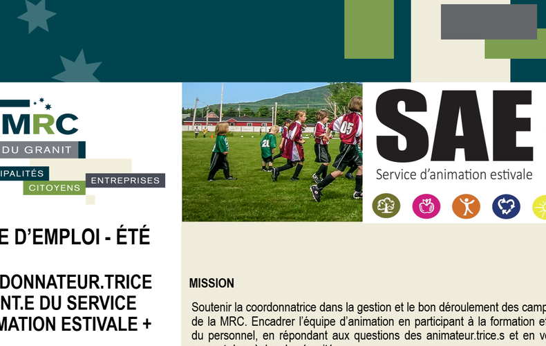 OFFRE D'EMPLOI - COORDONNATEUR.TRICE ADJOINT.E DU SERVICE D'ANIMATION ESTIVALE +